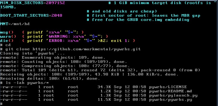 vim editing the mentalnet-install script and a git clone running over eth0 on the same Pentium machine